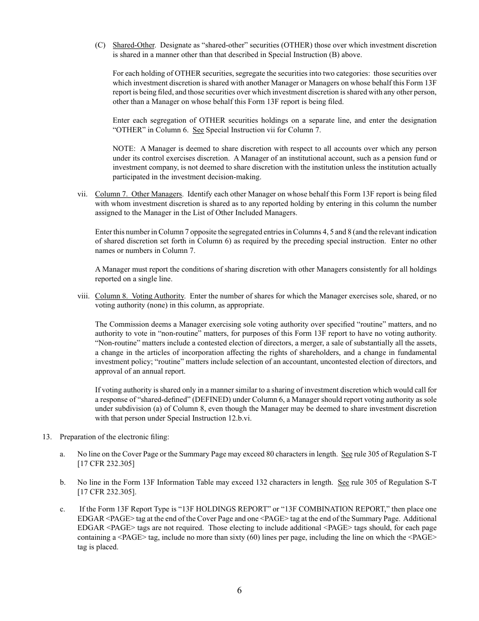 Form 13F (SEC Form 1685) Information Required of Institutional Investment Managers Pursuant to Section 13(F) of the Securities Exchange Act of 1934 and Rules Thereunder, Page 6
