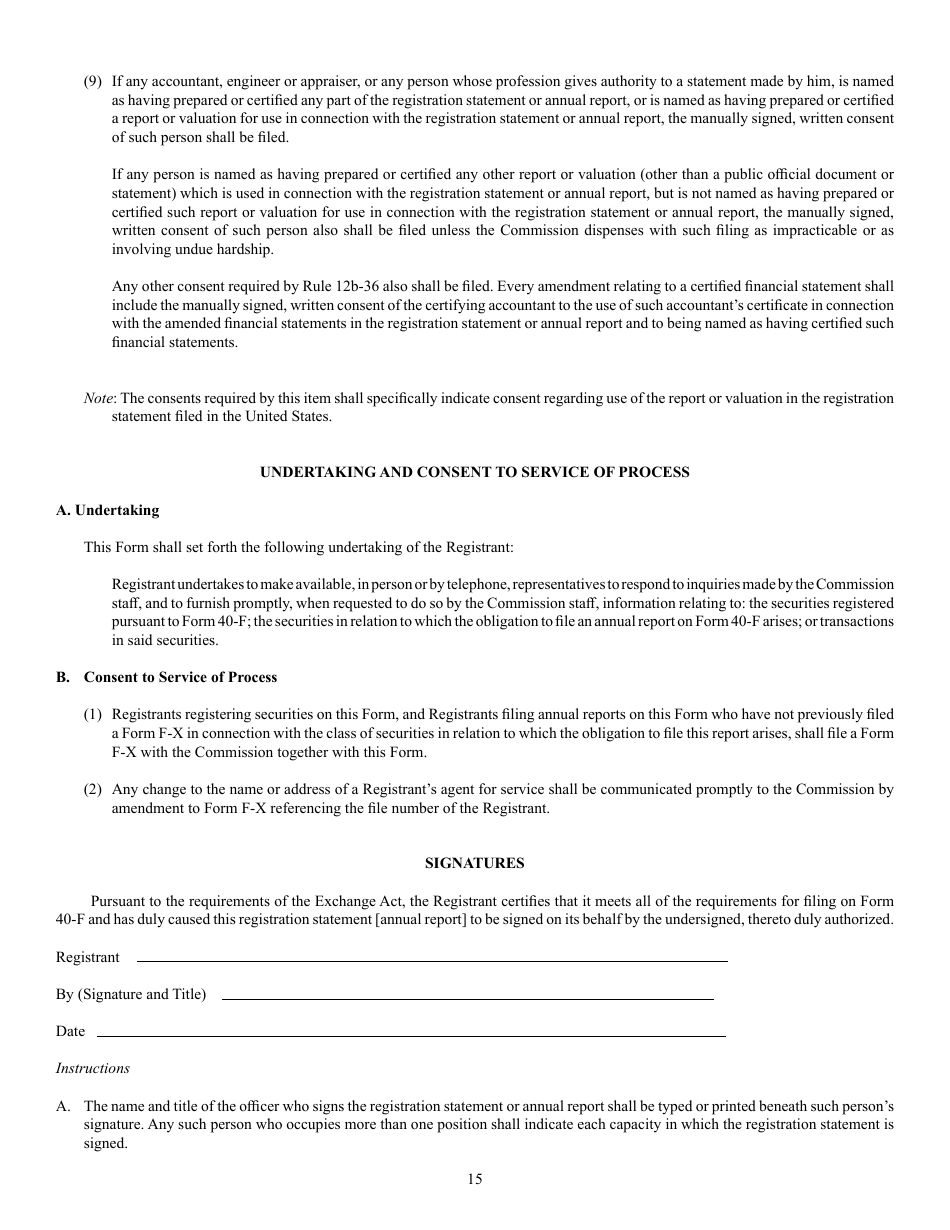 Form 40-F (SEC Form 2285) Registration Statement Pursuant to Section 12 or Annual Report Pursuant to Section 13(A) or 15(D), Page 15