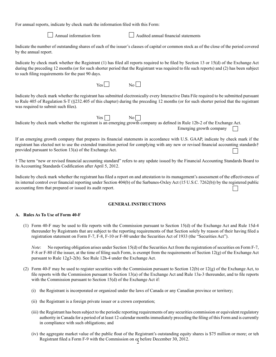 Form 40-F (SEC Form 2285) Registration Statement Pursuant to Section 12 or Annual Report Pursuant to Section 13(A) or 15(D), Page 2