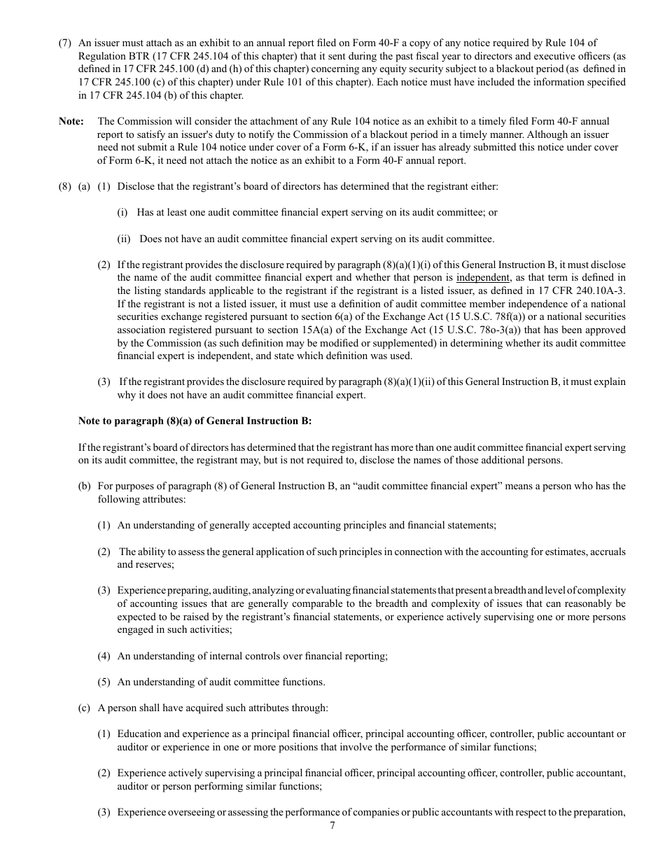 Form 40-F (SEC Form 2285) Registration Statement Pursuant to Section 12 or Annual Report Pursuant to Section 13(A) or 15(D), Page 7