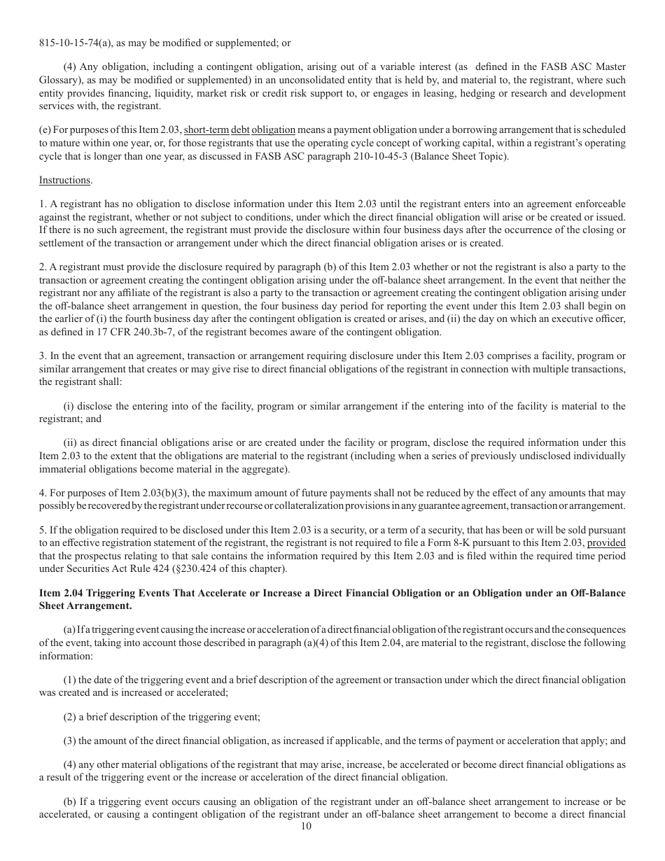SEC Form 873 (8-K) Current Report Pursuant to Section 13 or 15(D) of the Securities Exchange Act of 1934, Page 10