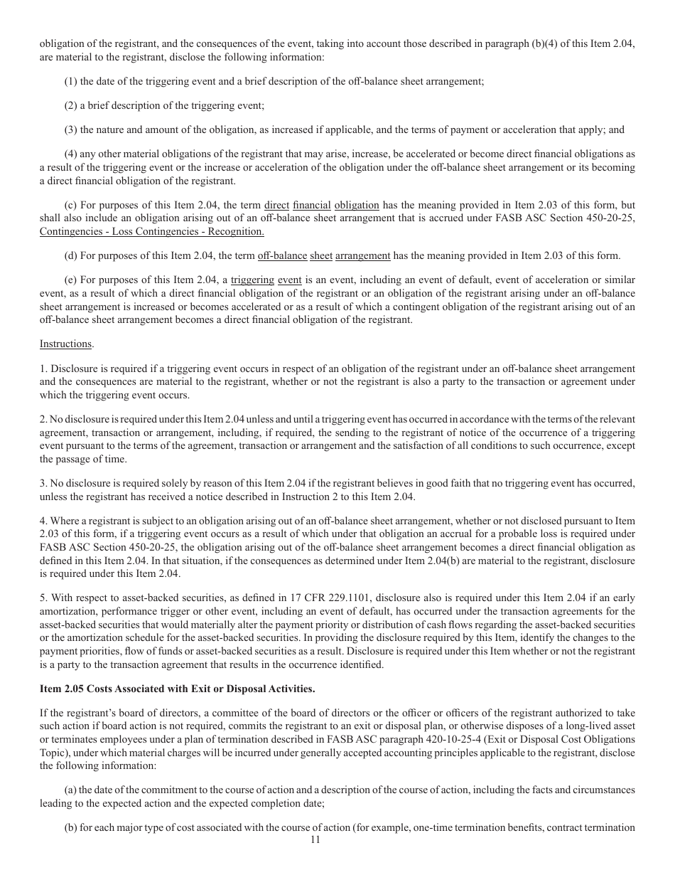 SEC Form 873 (8-K) Current Report Pursuant to Section 13 or 15(D) of the Securities Exchange Act of 1934, Page 11
