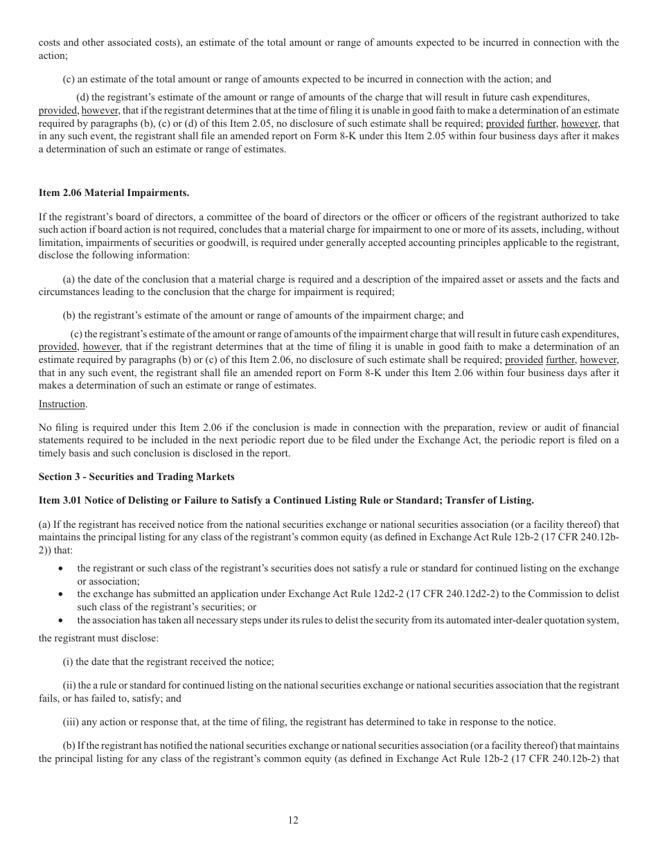 SEC Form 873 (8-K) Current Report Pursuant to Section 13 or 15(D) of the Securities Exchange Act of 1934, Page 12