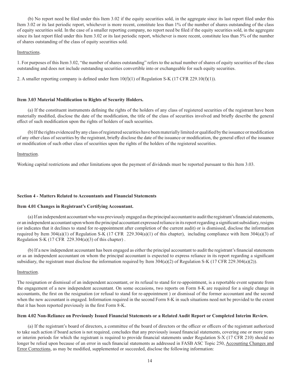 SEC Form 873 (8-K) Current Report Pursuant to Section 13 or 15(D) of the Securities Exchange Act of 1934, Page 14
