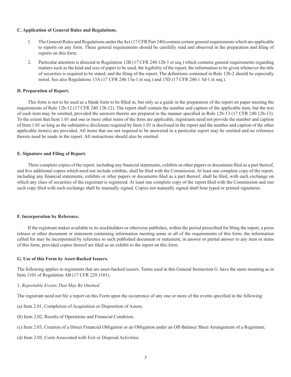 SEC Form 873 (8-K) Current Report Pursuant to Section 13 or 15(D) of the Securities Exchange Act of 1934, Page 3