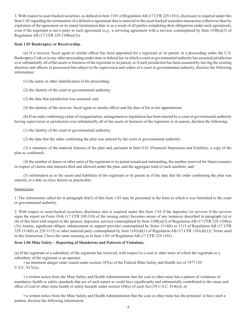 SEC Form 873 (8-K) Current Report Pursuant to Section 13 or 15(D) of the Securities Exchange Act of 1934, Page 6