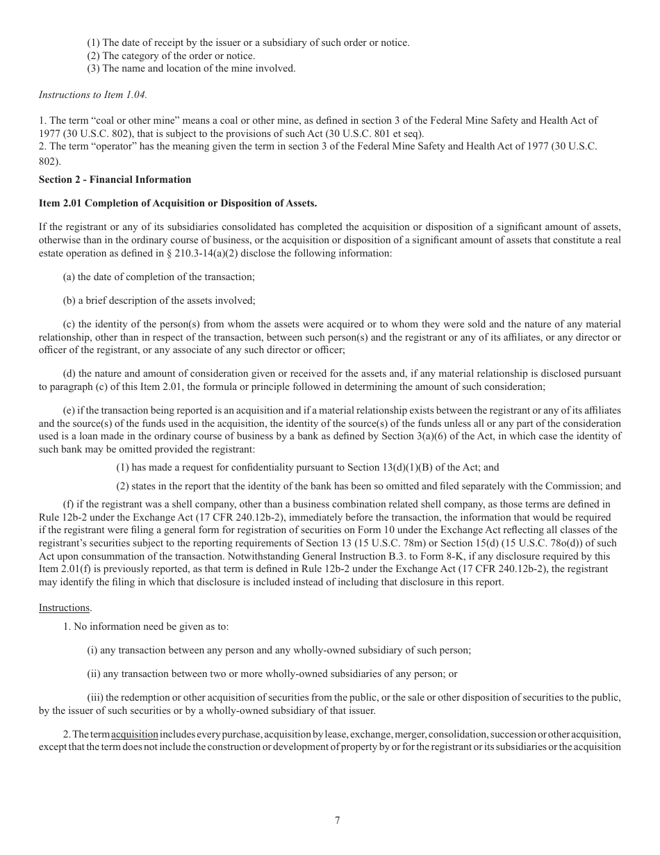 SEC Form 873 (8-K) Current Report Pursuant to Section 13 or 15(D) of the Securities Exchange Act of 1934, Page 7