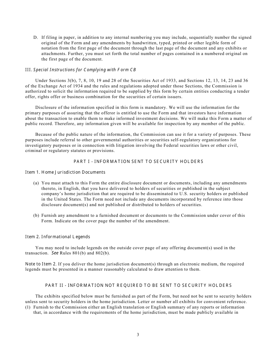 SEC Form 2560 (CB) Tender Offer / Rights Offering Notification Form, Page 3
