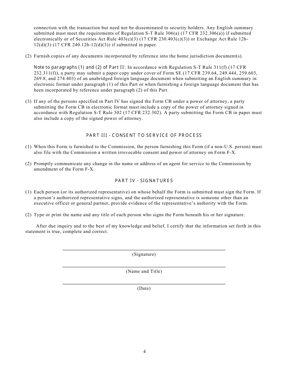 SEC Form 2560 (CB) Tender Offer / Rights Offering Notification Form, Page 4