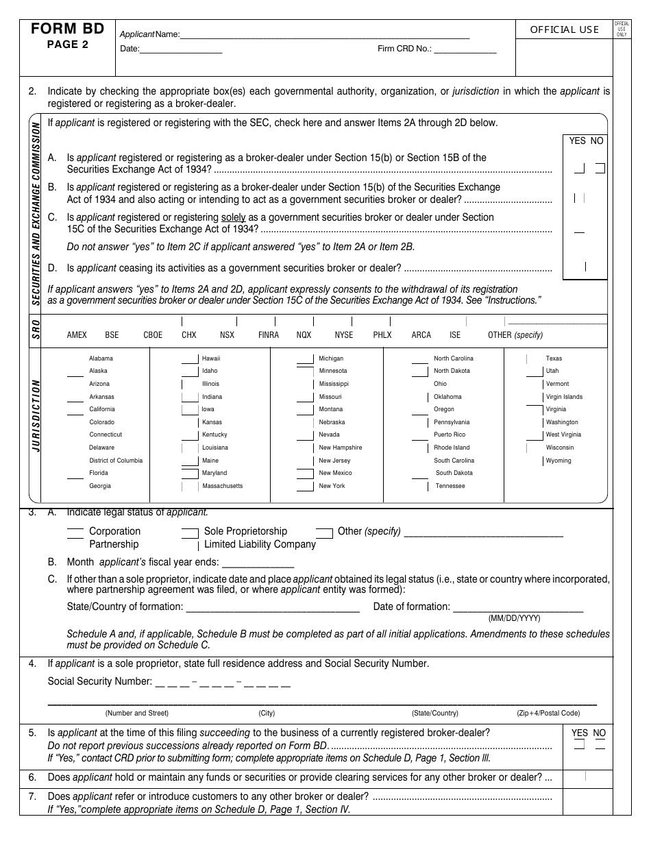 Form BD (SEC Form 1490) Uniform Application for Broker-Dealer Registration, Page 6