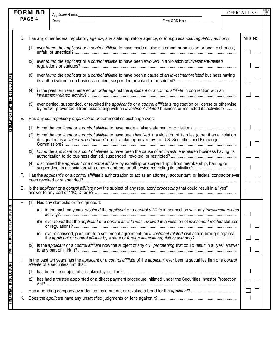 Form BD (SEC Form 1490) Uniform Application for Broker-Dealer Registration, Page 8