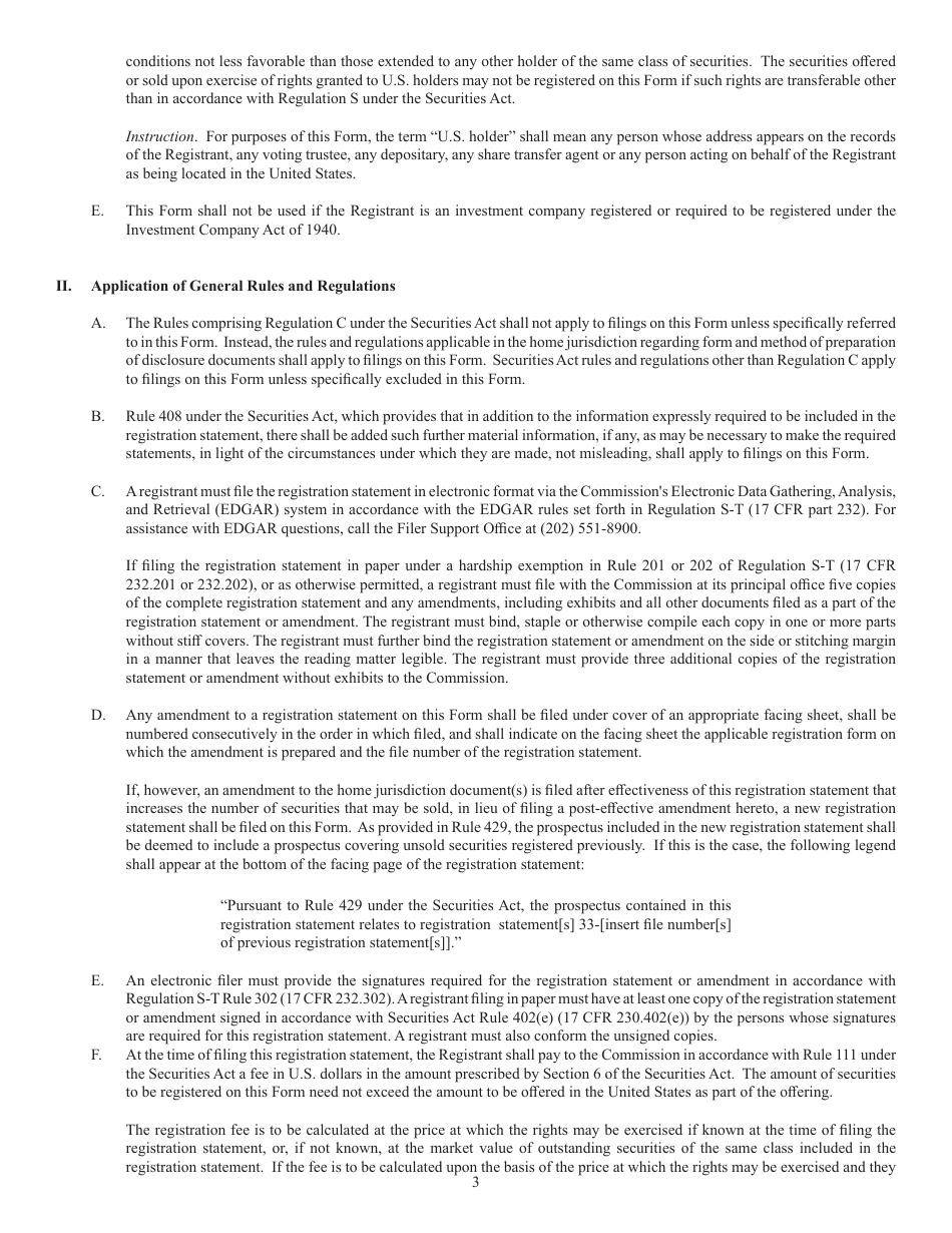 Form F-7 (SEC Form 2289) Registration Statement Under the Securities Act of 1933 for Securities of Certain Canadian Issuers Offered for Cash Upon the Exercise of Rights Granted to Existing Security Holders, Page 3
