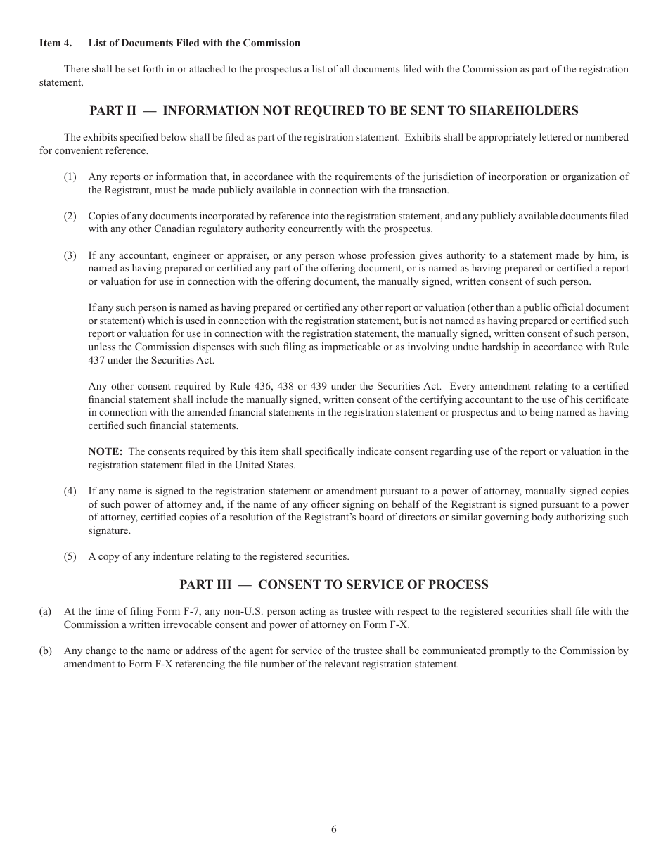 Form F-7 (SEC Form 2289) Registration Statement Under the Securities Act of 1933 for Securities of Certain Canadian Issuers Offered for Cash Upon the Exercise of Rights Granted to Existing Security Holders, Page 6