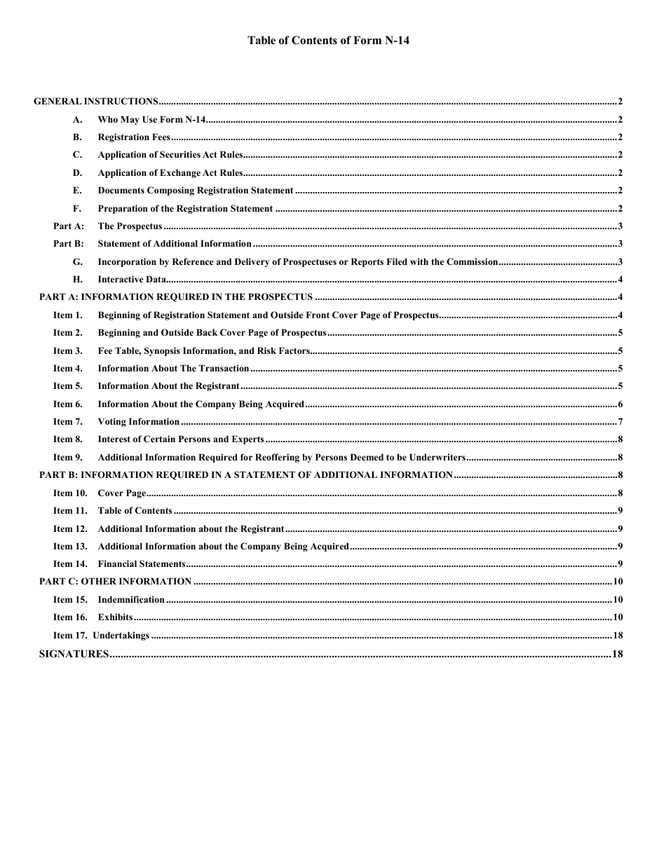 Form N-14 (SEC Form 2106) Registration Statement Under the Securities Act of 1933, Page 3