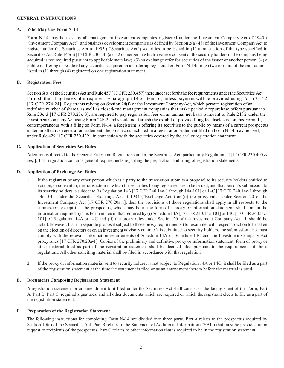 Form N-14 (SEC Form 2106) Registration Statement Under the Securities Act of 1933, Page 4