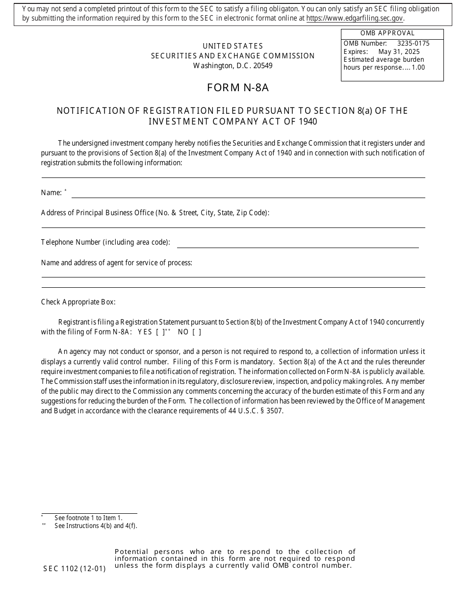 Form N-8A (SEC Form N-1102) Notification of Registration Filed Pursuant to Section 8(A) of the Investment Company Act of 1940, Page 1
