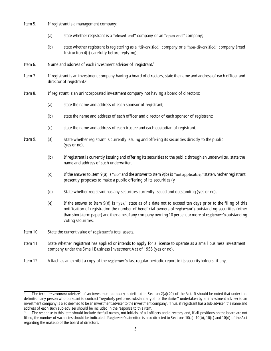 Form N-8A (SEC Form N-1102) Notification of Registration Filed Pursuant to Section 8(A) of the Investment Company Act of 1940, Page 5
