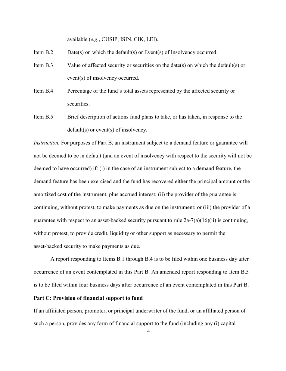 Form N-CR (SEC Form 2918) Current Report - Money Market Fund Material Events, Page 4