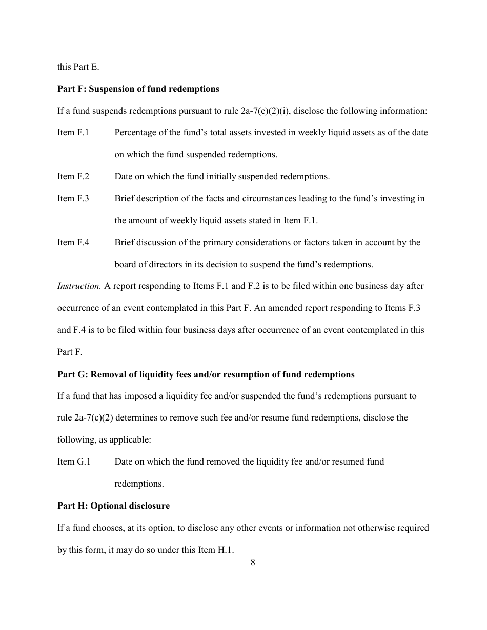 Form N-CR (SEC Form 2918) Current Report - Money Market Fund Material Events, Page 8