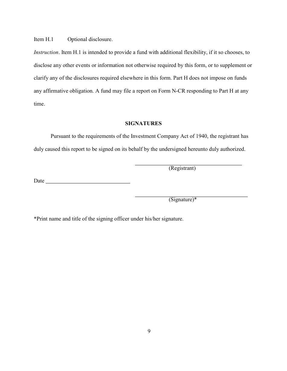 Form N-CR (SEC Form 2918) Current Report - Money Market Fund Material Events, Page 9