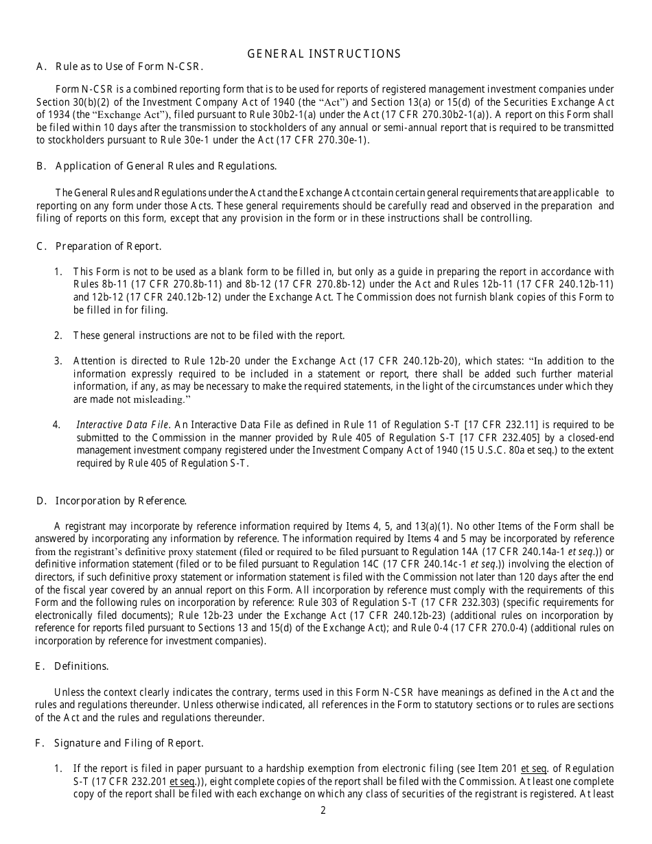 Form N-CSR (SEC Form 2569) Download Printable PDF Or Fill Online ...