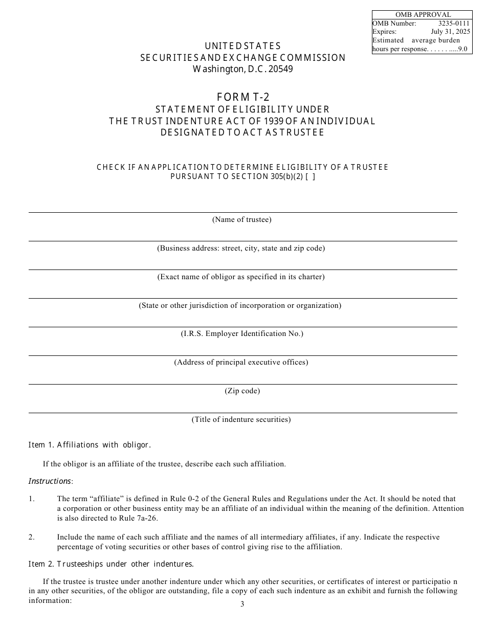 Form T-2 (SEC Form 1849) Statement of Eligibility Under the Trust Indenture Act of 1939 of an Individual Designated to Act as Trustee, Page 3