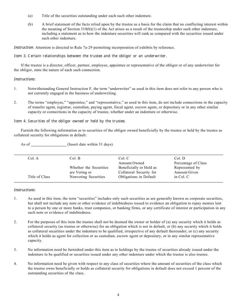 Form T-2 (SEC Form 1849) Statement of Eligibility Under the Trust Indenture Act of 1939 of an Individual Designated to Act as Trustee, Page 4