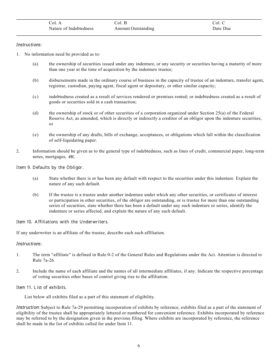 Form T-2 (SEC Form 1849) Statement of Eligibility Under the Trust Indenture Act of 1939 of an Individual Designated to Act as Trustee, Page 6