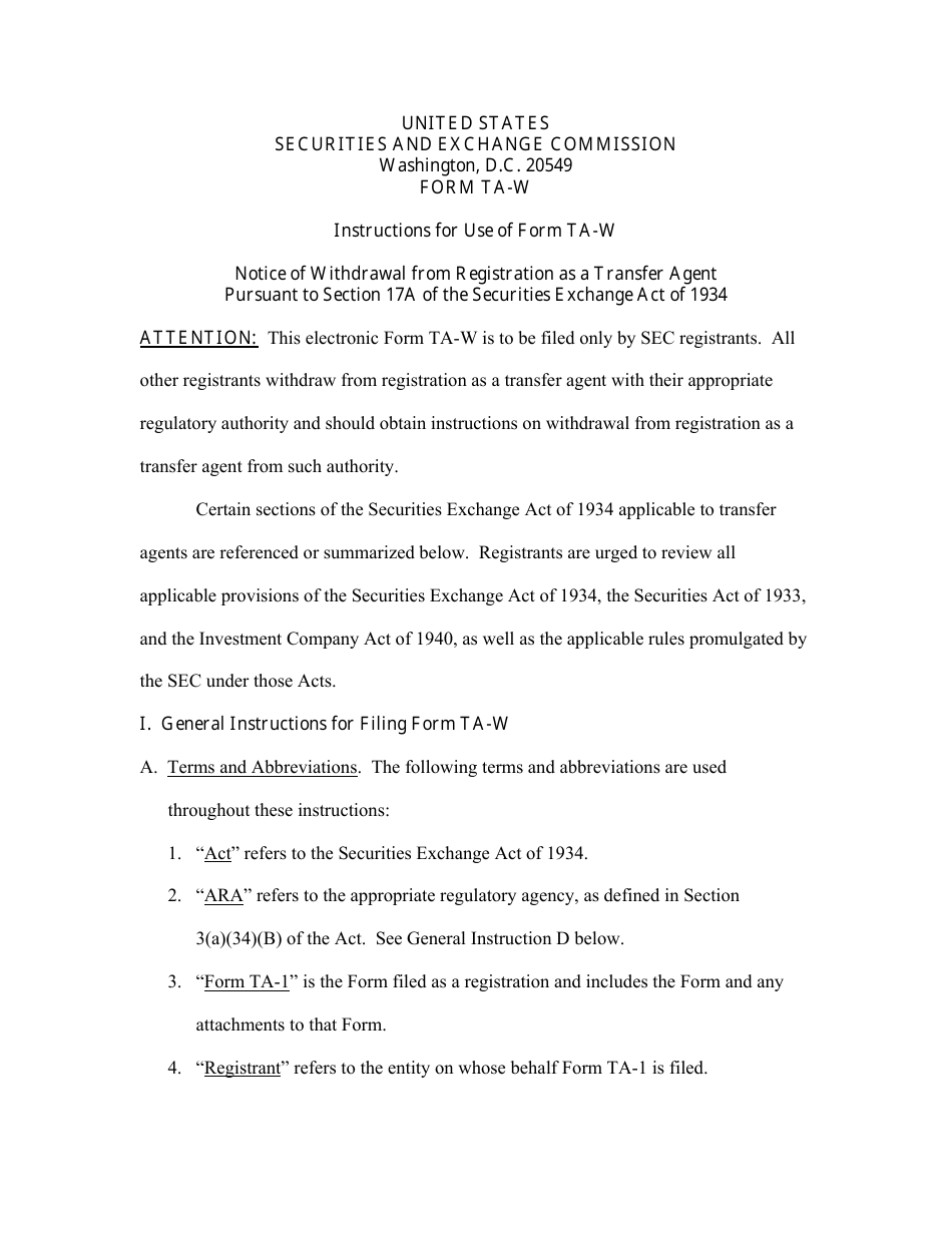 Form TA-W (SEC Form 1669) Notice of Withdrawal From Registration as Transfer Agent Pursuant to Section 17a of the Securities Exchange Act of 1934, Page 6