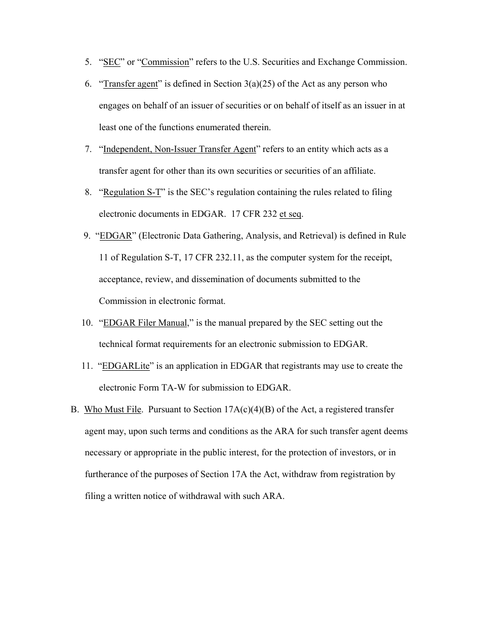 Form TA-W (SEC Form 1669) Notice of Withdrawal From Registration as Transfer Agent Pursuant to Section 17a of the Securities Exchange Act of 1934, Page 7