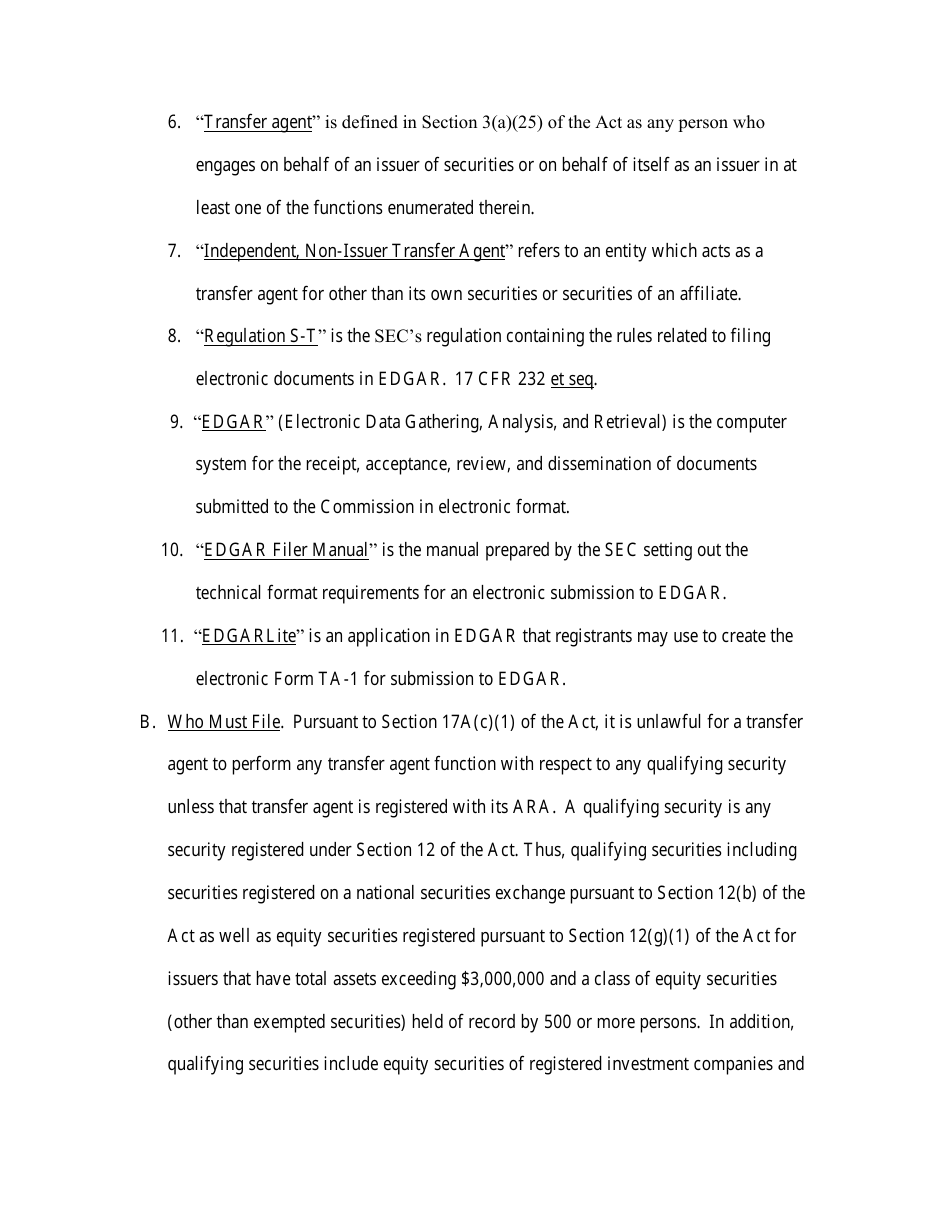 Form TA-1 (SEC Form 1528) Uniform Form for Registration as a Transfer Agent and for Amendment to Registration Pursuant to Section 17a of the Securities Exchange Act of 1934, Page 17