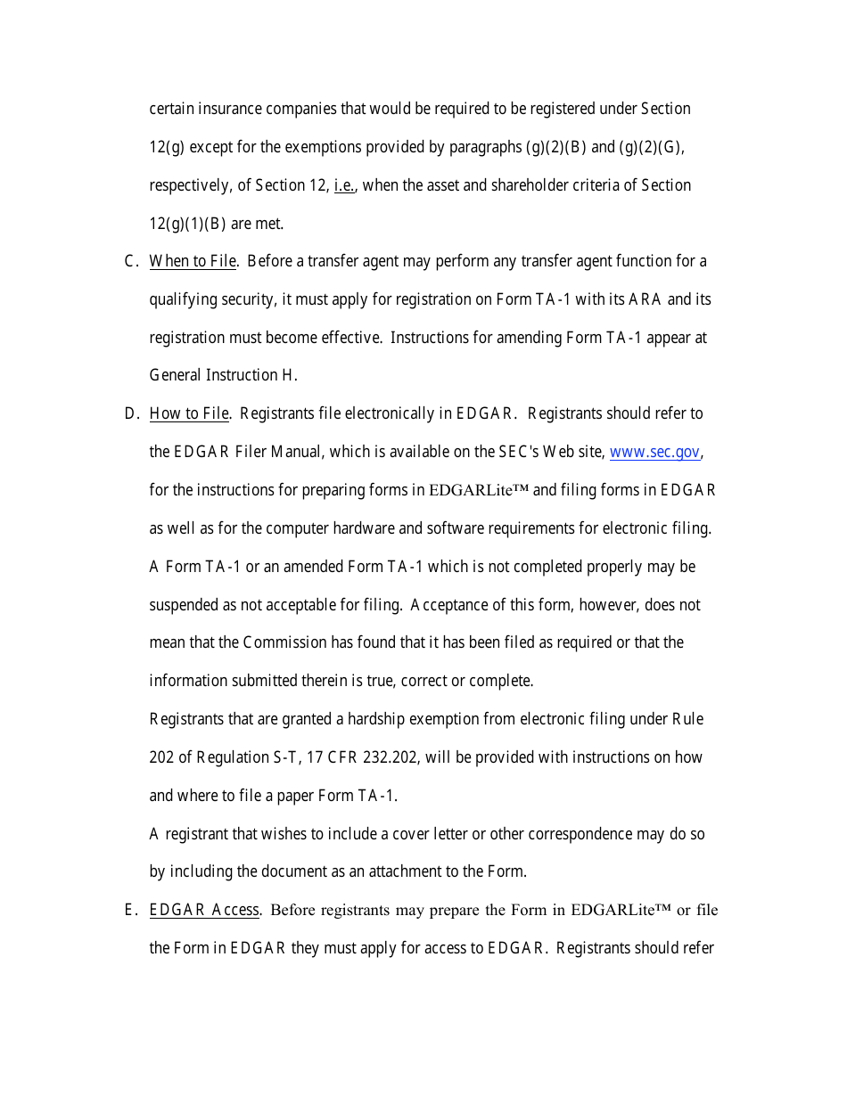 Form TA-1 (SEC Form 1528) Uniform Form for Registration as a Transfer Agent and for Amendment to Registration Pursuant to Section 17a of the Securities Exchange Act of 1934, Page 18