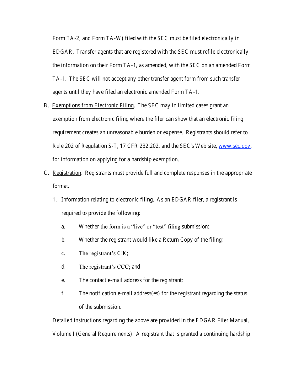 Form TA-1 (SEC Form 1528) Uniform Form for Registration as a Transfer Agent and for Amendment to Registration Pursuant to Section 17a of the Securities Exchange Act of 1934, Page 20