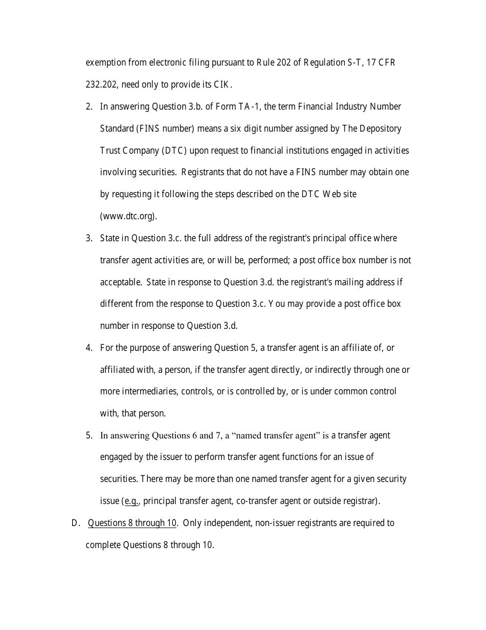 Form TA-1 (SEC Form 1528) Uniform Form for Registration as a Transfer Agent and for Amendment to Registration Pursuant to Section 17a of the Securities Exchange Act of 1934, Page 21
