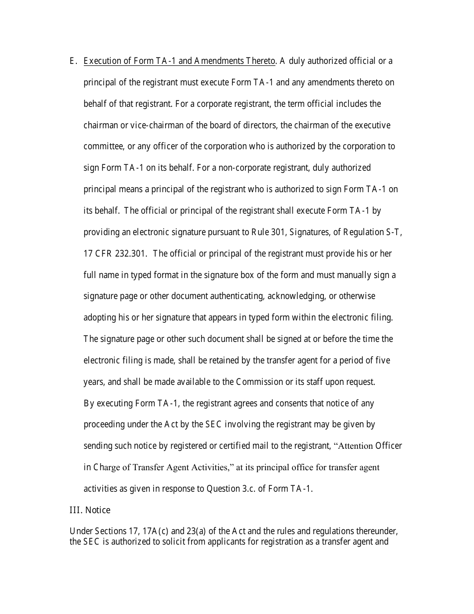 Form TA-1 (SEC Form 1528) Uniform Form for Registration as a Transfer Agent and for Amendment to Registration Pursuant to Section 17a of the Securities Exchange Act of 1934, Page 22
