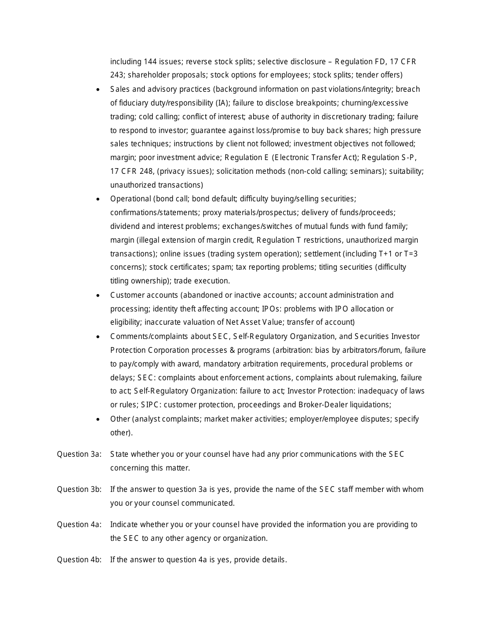 Form TCR (SEC Form 2850) Tip, Complaint or Referral, Page 11