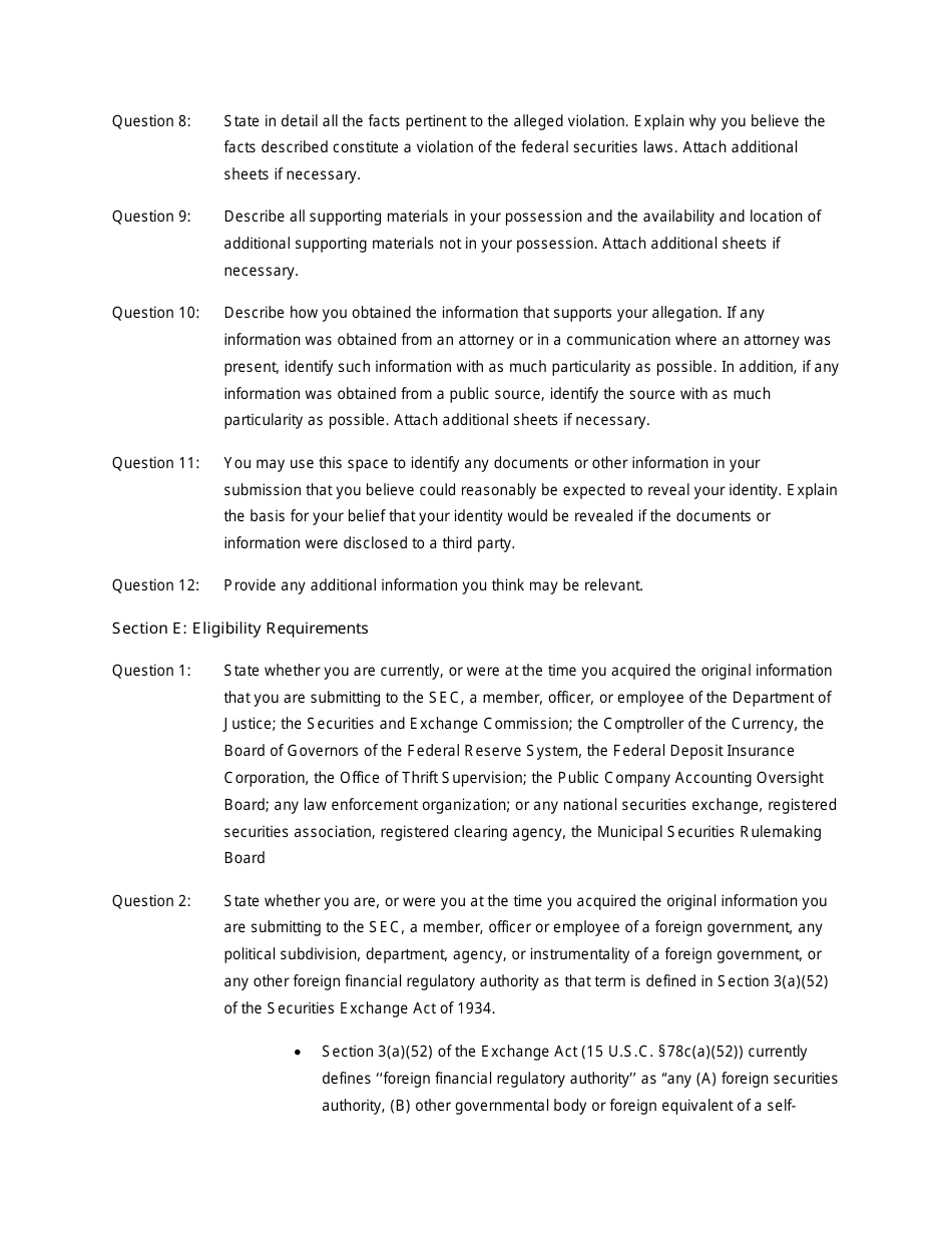 Form TCR (SEC Form 2850) Tip, Complaint or Referral, Page 14
