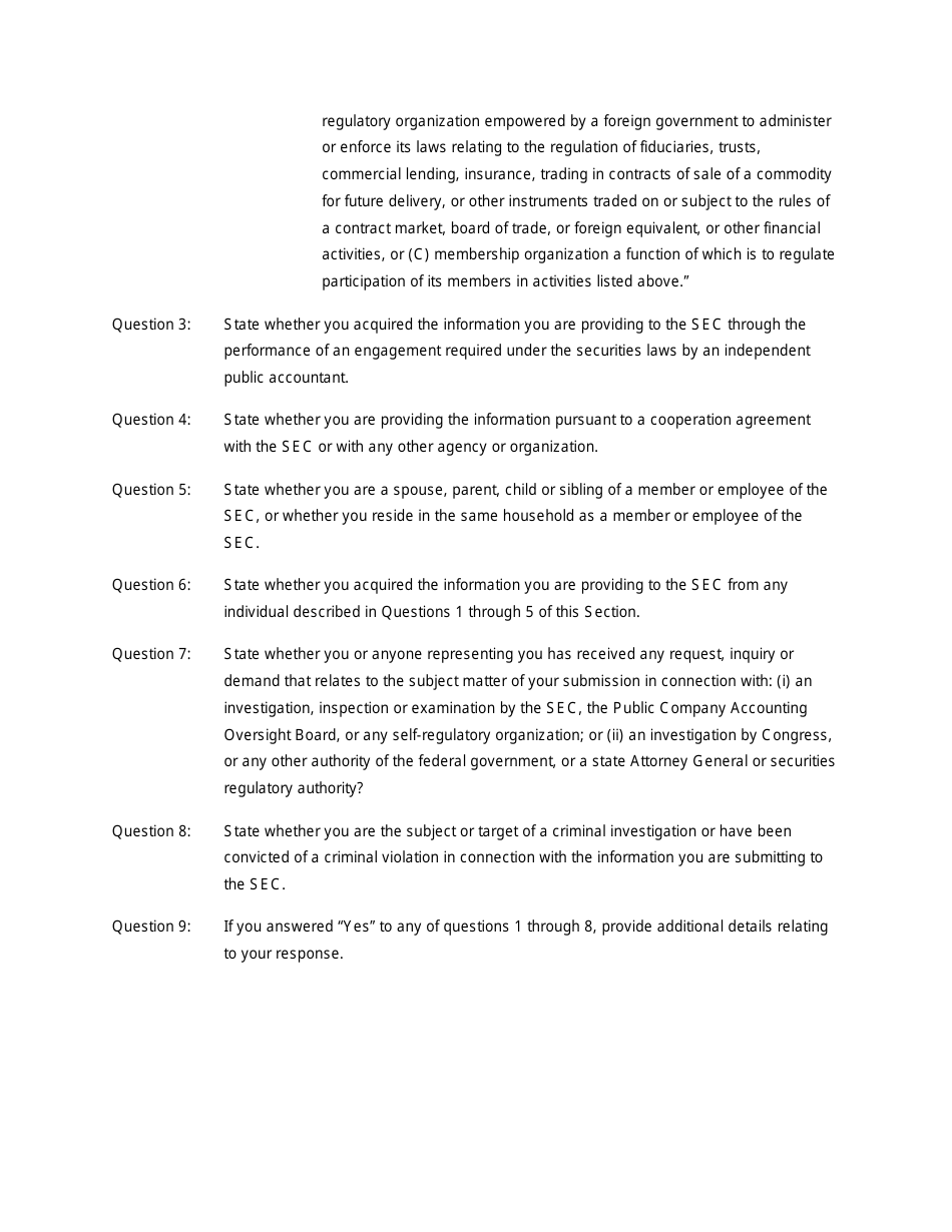 Form TCR (SEC Form 2850) Tip, Complaint or Referral, Page 15