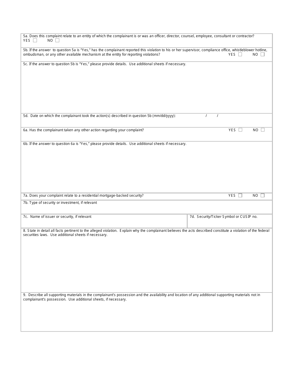 Form TCR (SEC Form 2850) Tip, Complaint or Referral, Page 3