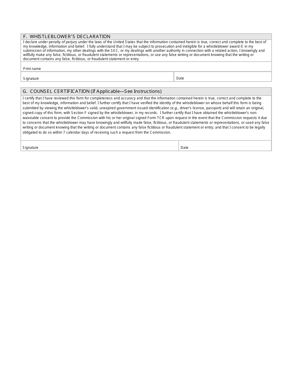 Form TCR (SEC Form 2850) Tip, Complaint or Referral, Page 6