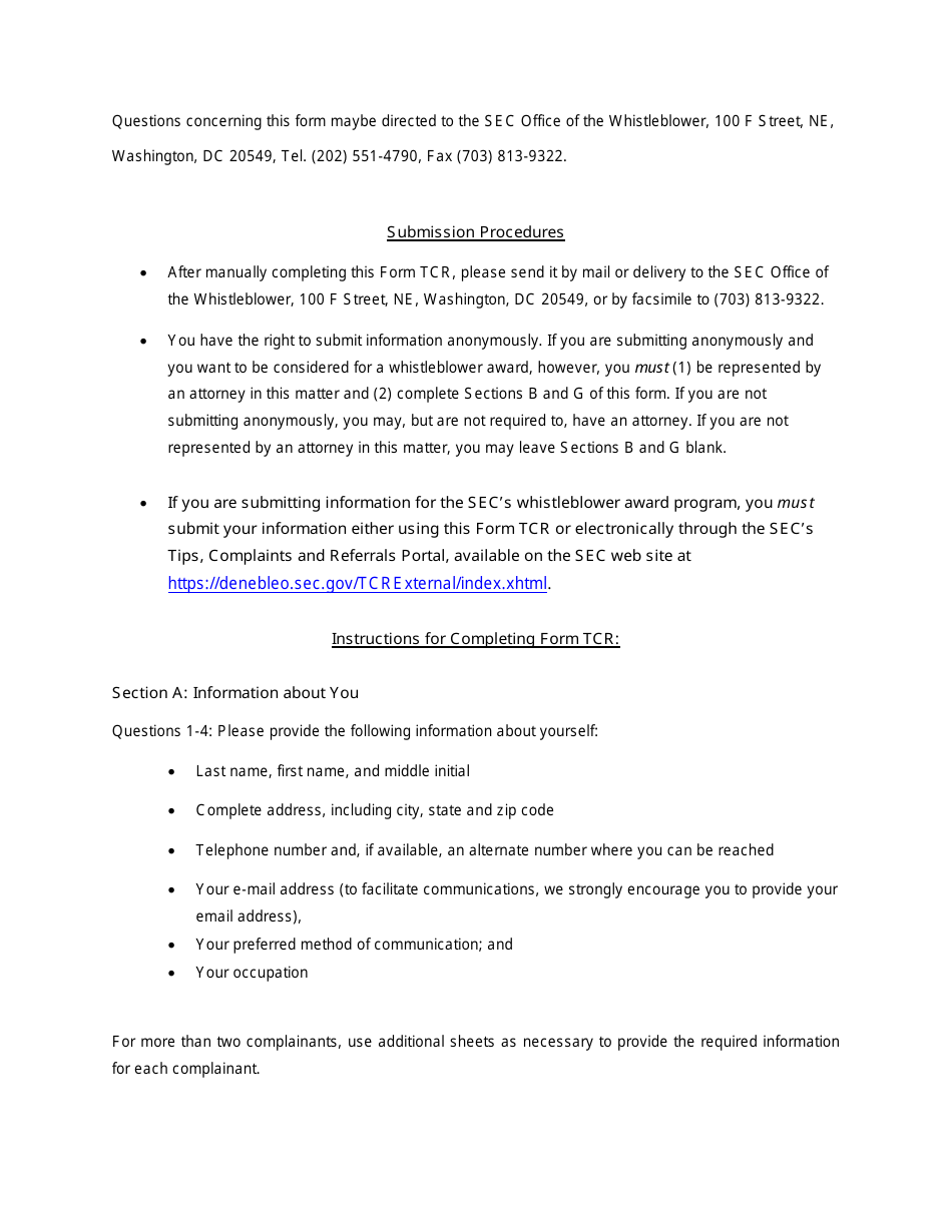 Form TCR (SEC Form 2850) Tip, Complaint or Referral, Page 8