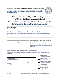Document preview: Statement of Inability to Afford Payment of Court Costs or an Appeal Bond - Texas (English/Spanish)