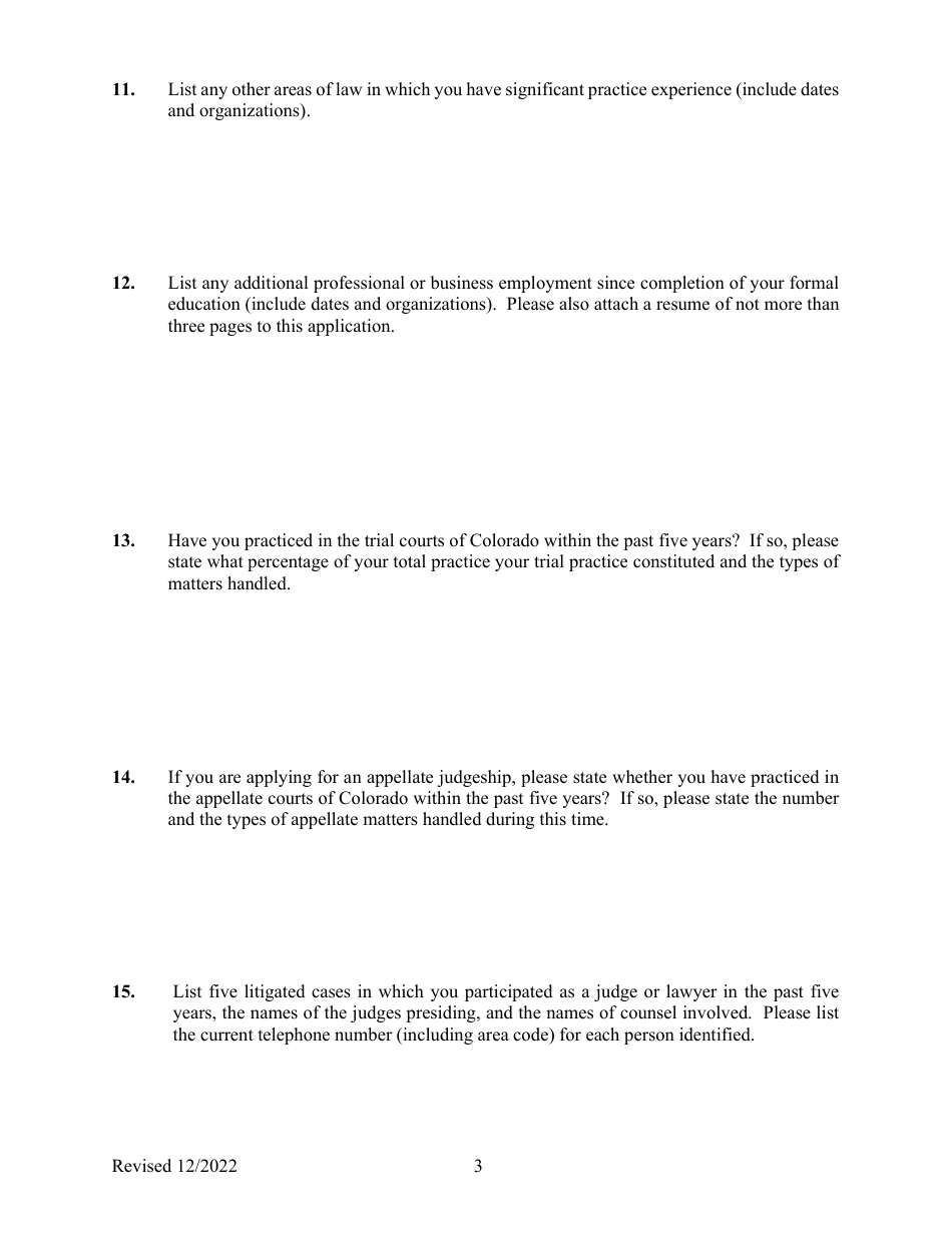 Application for Colorado State Court Judgeship - Colorado, Page 3