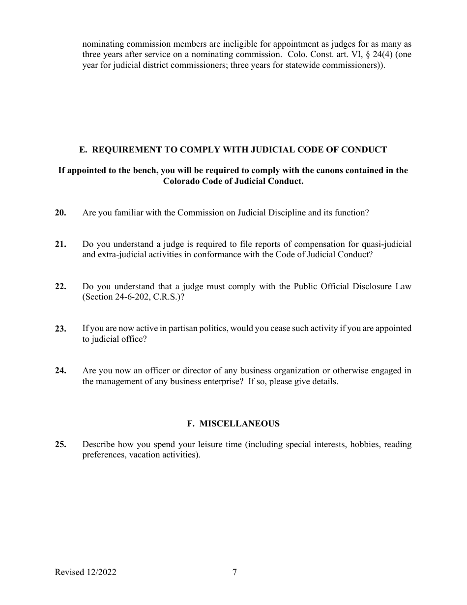 Application for Colorado State Court Judgeship - Colorado, Page 7