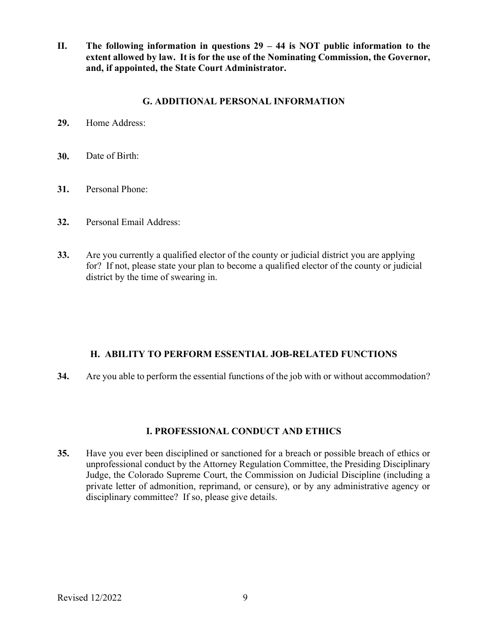 Application for Colorado State Court Judgeship - Colorado, Page 9