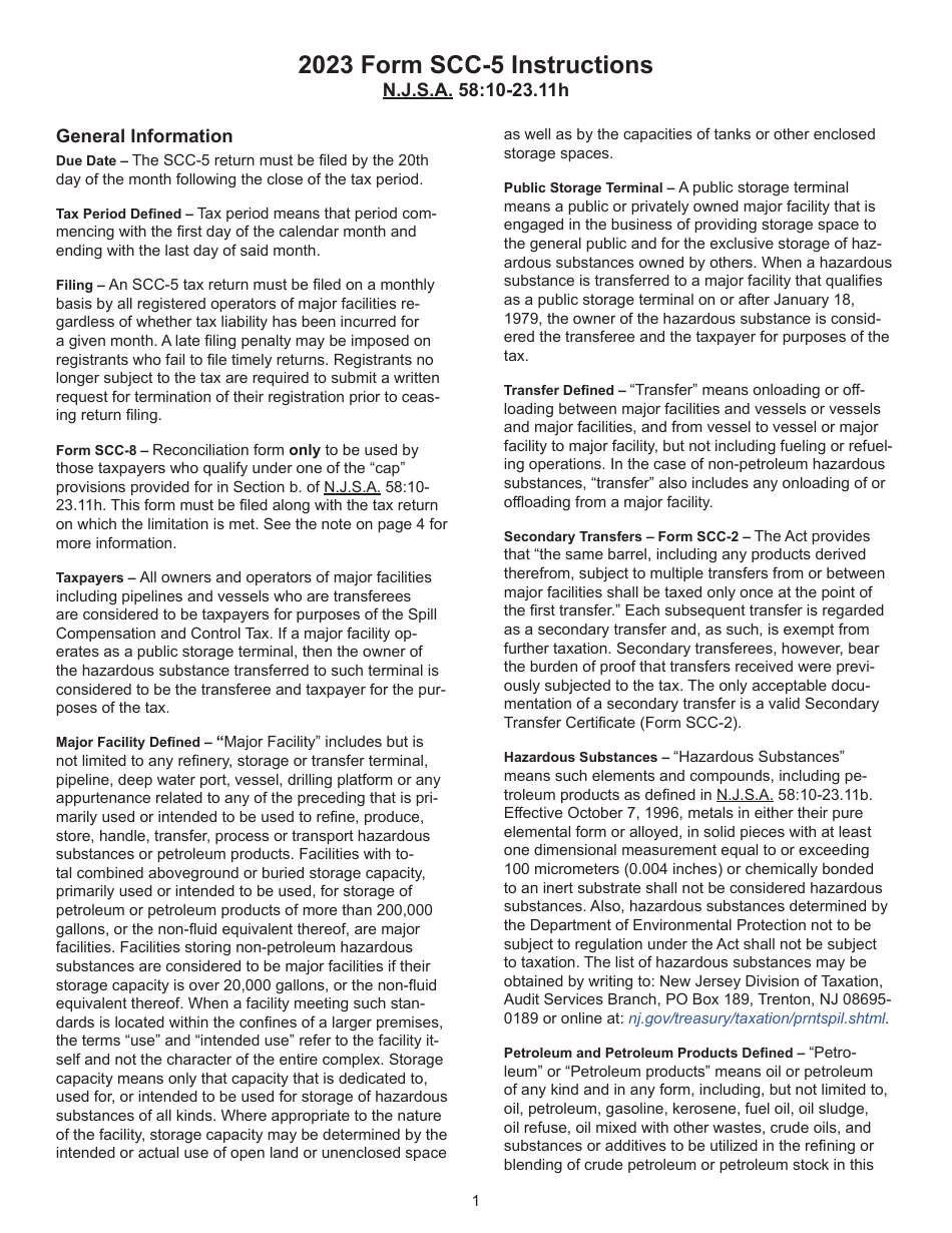 Form SCC-5 Spill Compensation and Control Tax - New Jersey, Page 2