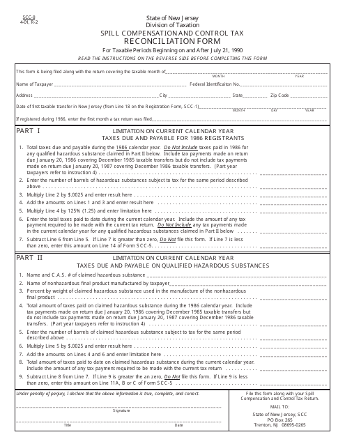 Form SCC-8 Spill Compensation and Control Tax Reconciliation Form - New Jersey