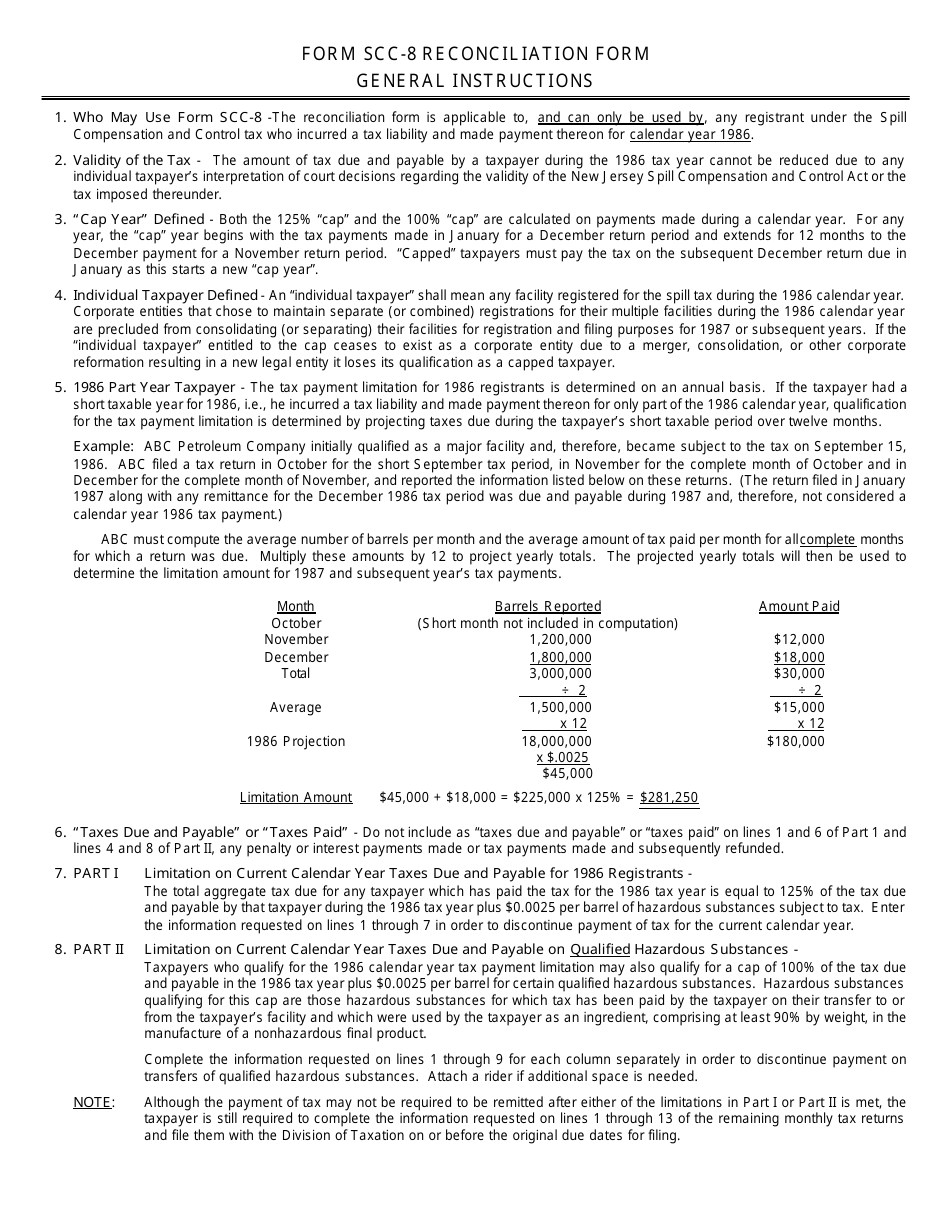 Form SCC-8 Spill Compensation and Control Tax Reconciliation Form - New Jersey, Page 2