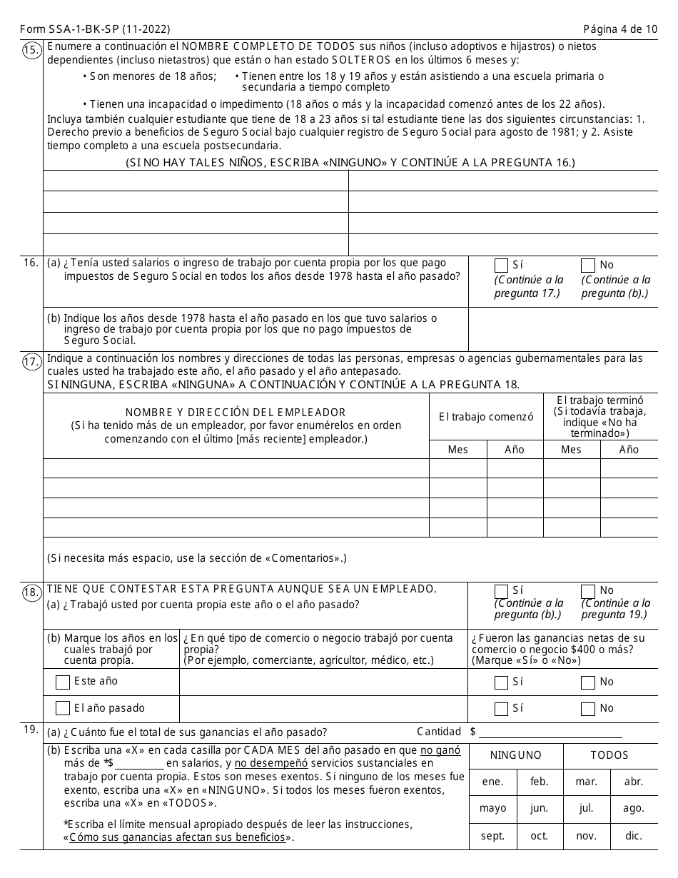 Formulario SSA-1-BK-SP Solicitud Para Beneficios De Seguro Por Jubliacion (Spanish), Page 4