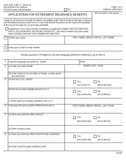 Form SSA-1-BK  Printable Pdf
